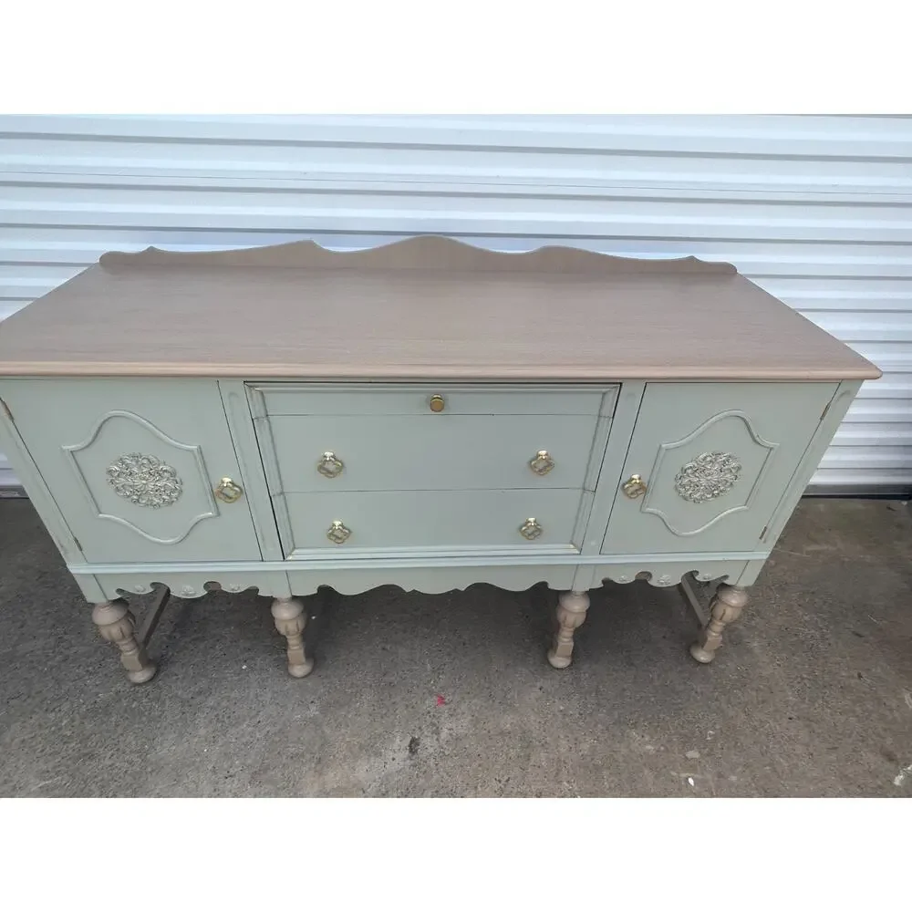 Vintage Jacobean Buffet, Antique Sideboard Cabinet, Coastal Cottage Farmhouse Cr
